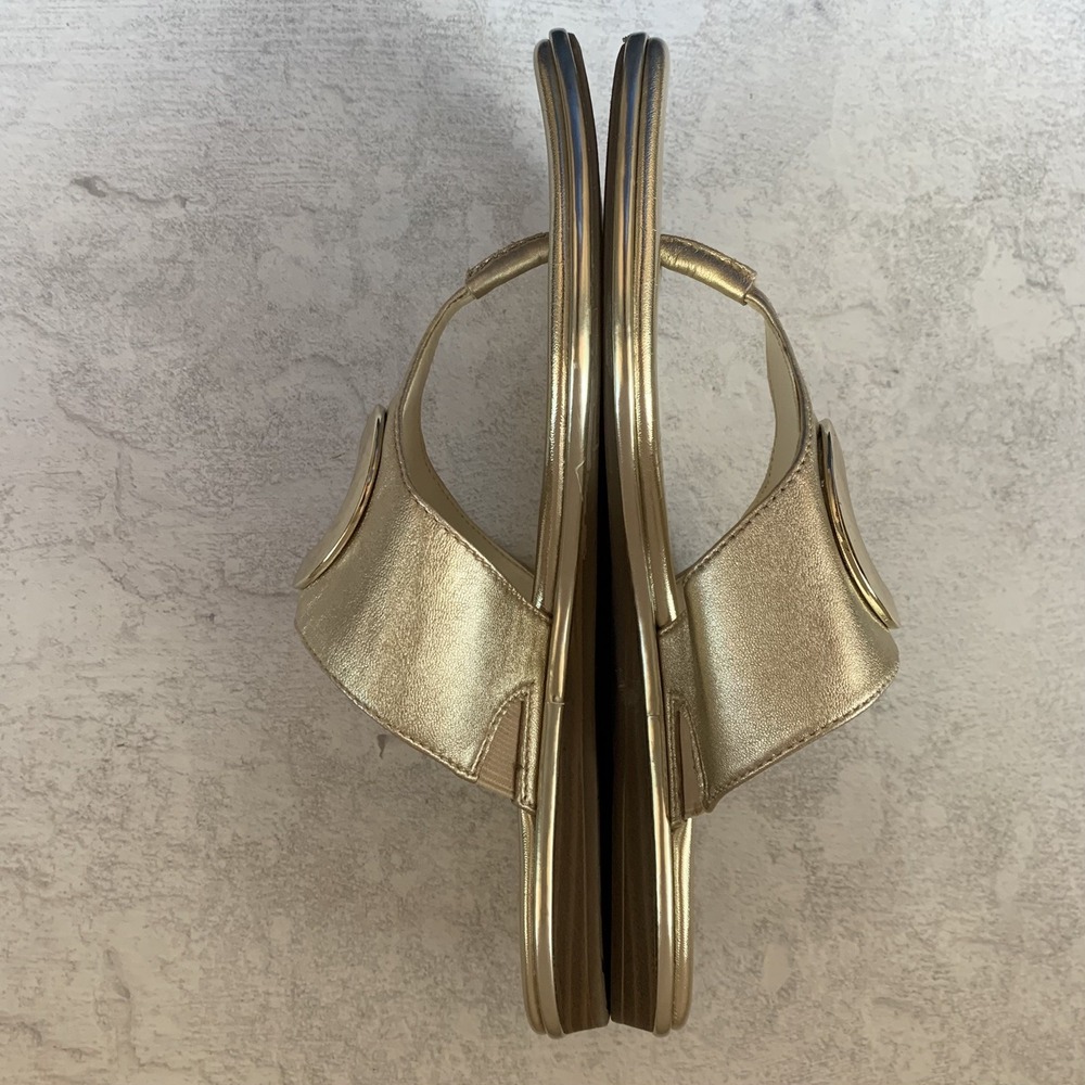 Anne Klein Women Sandals 8M Wedge Gold Metallic Slip On Comfort Shoes - Picture 2 of 16